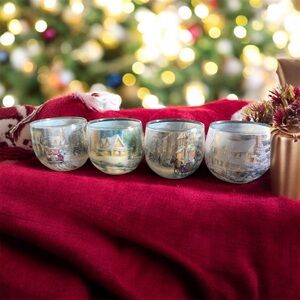 Thomas Kinkade Glade Holiday Village Scene Christmas Votive Candle Holders 4 Set